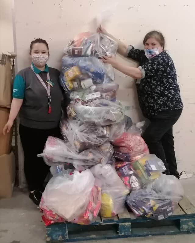 Poundland staff with some of the collected items.