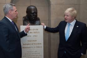 Boris Johnson gazes at a bust of Winston Churchill in the US House of Representatives in Washington DC in 2015 (Picture: Stefan Rousseau/PA)