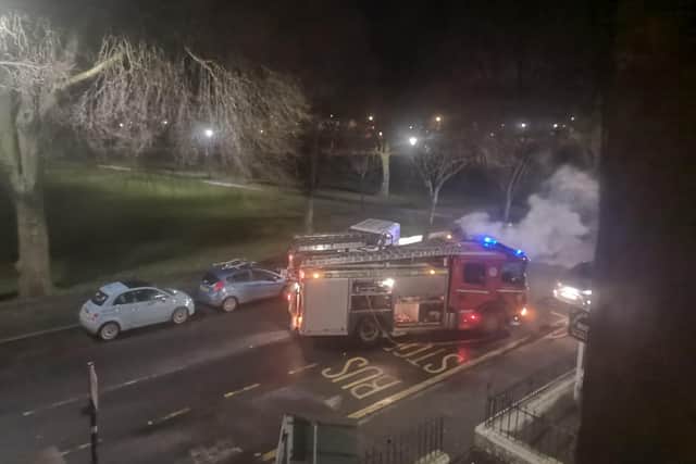 Fire crews attend collision in Leith after car sets on fire picture: JPI Media
