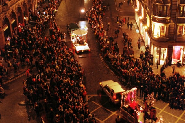 The very first Evening News Christmas Parade, in 1999, pictured from the Scott Monument.