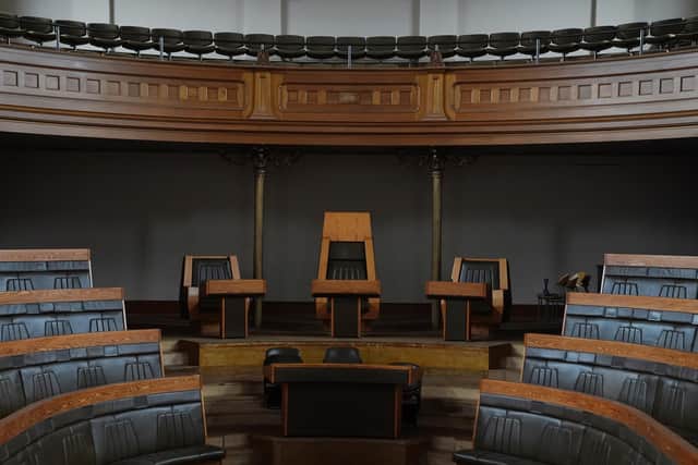 The Presiding Officer's chair has finally been removed from the Scottish Assembly's planned debating chamber in the former Royal High School building on Calton Hill in Edinburgh. Picture: Stewart Attwood


All images © Stewart Attwood Photography 2023.  All other rights are reserved. Use in any other context is expressly prohibited without prior permission. No Syndication Permitted.