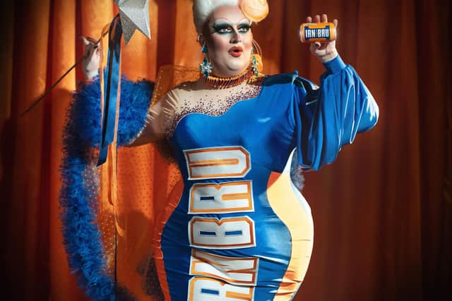 Lawrence Chaney stars as the Fairy Godmaw in Irn Bru's Christmas campaign (Irn-Bru)