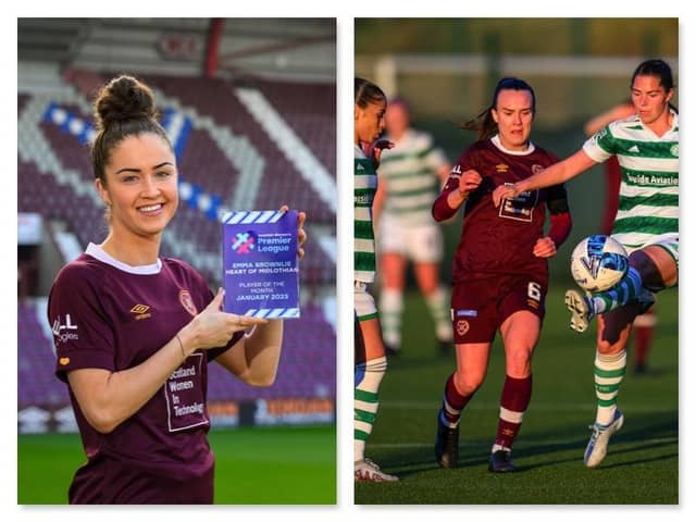 Emma Brownlie with her SWPL Player of the Month (left) and Ciara Grant (right). Credit: Malcolm Mackenzie