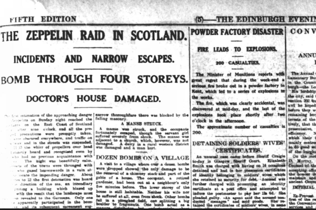 Edinburgh Zeppelin raid 1916: How Evening News reported death and ...