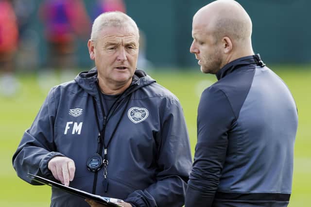 Hearts head coach Frankie McAvoy and technical director Steven Naismith. Pic: SNS
