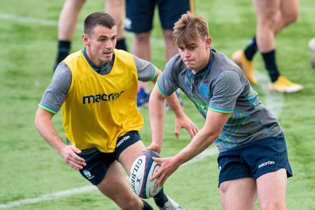 Elliott Gourlay, left, and Christian Townsend train with the Scotland Under-20s at Oriam. Picture: Ross MacDonald/SNS