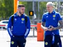 Scotland's John McGinn (L) and Lyndon Dykes head off with the rest of Steve Clarke's squad for a training camp in Spain ahead of the upcoming Euros. Photo by Alan Harvey / SNS Group