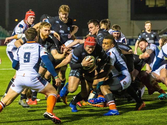Glasgow Warriors' George Turner forces his way over for a second-half try.