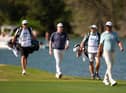 Bob MacIntyre walks up the 14th fairway with Dustin Johnson during the second day of the World Golf Championships-Dell Technologies Match Play at Austin Country Club in Texas. Picture: Darren Carroll/Getty Images.