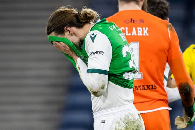 Jackson Irvine reacts at full-time after Hibs were beaten 3-0 by St Johnstone.