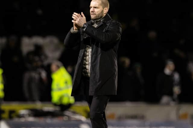 Hearts manager Robbie Neilson applauds fans at full time following the 1-1 draw at St Mirren.