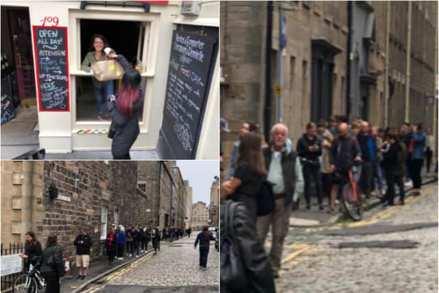 Hundreds have been queuing outside the Chez Jules Bistro in Edinburgh this afternoon.