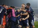 BELGRADE, SERBIA - NOVEMBER 12: Scott McTominay of Scotland and Declan Gallagher of Scotland celebrate after the UEFA EURO 2020 Play-Off Final between Serbia and Scotland at Rajko Mitic Stadium on November 12, 2020