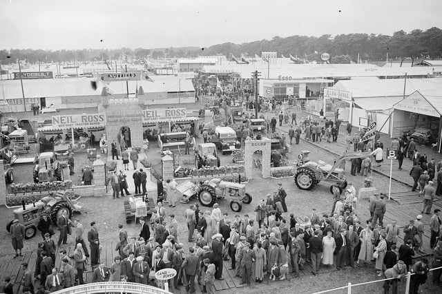The Royal Highland Show's  new permanent site at Ingliston in July 1959 with the Ellect Ross Tractor stand in the foreground.