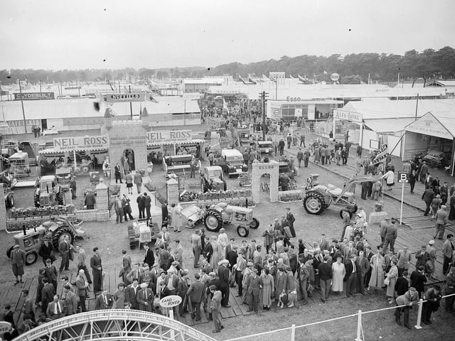 The Royal Highland Show's  new permanent site at Ingliston in July 1959 with the Ellect Ross Tractor stand in the foreground.