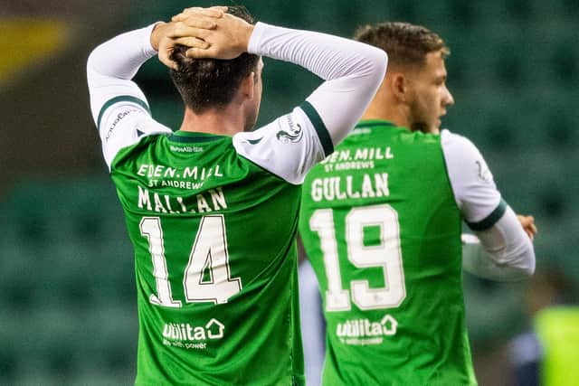 Hibs midfielder Stevie Mallan at full-time after the 2-2 with St Johnstone at Easter Road, on November 24, 2020. (Photo by Ross Parker / SNS Group)