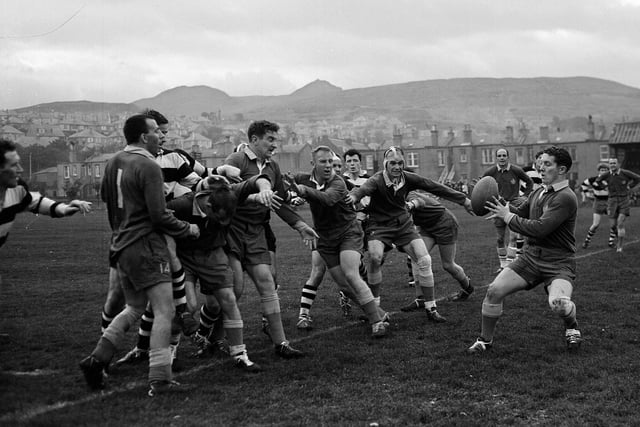 Rugby at Jocks Lodge between Royal High School and the Balmy Beach Club Tourists in October 1963.