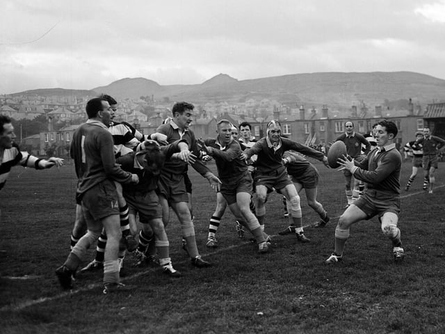 Rugby at Jocks Lodge between Royal High School and the Balmy Beach Club Tourists in October 1963.