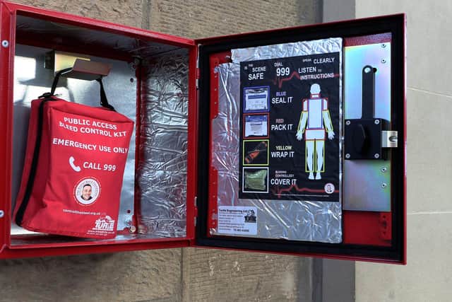 This public access bleed control kit has been installed at Haymarket railway station.