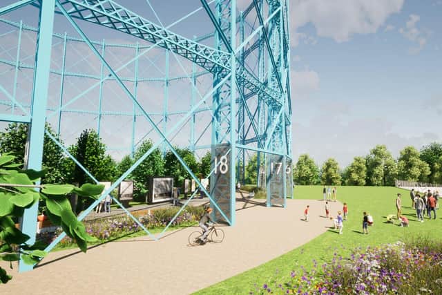 The central amphitheatre at the gasholder, ringed by trees and hedges, will remain flexible to allow for concerts and exhibitions.