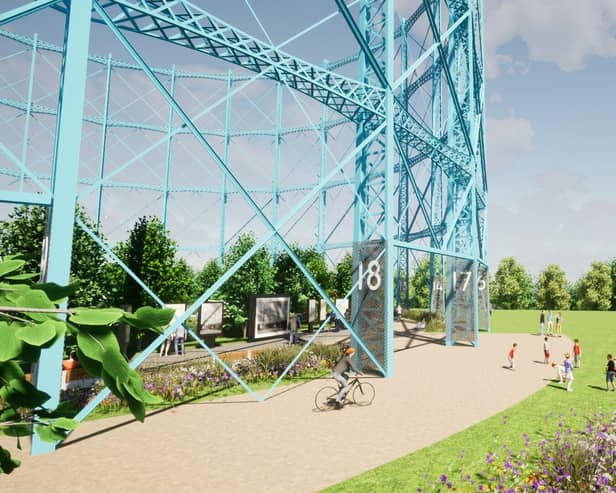 The central amphitheatre at the gasholder, ringed by trees and hedges, will remain flexible to allow for concerts and exhibitions.