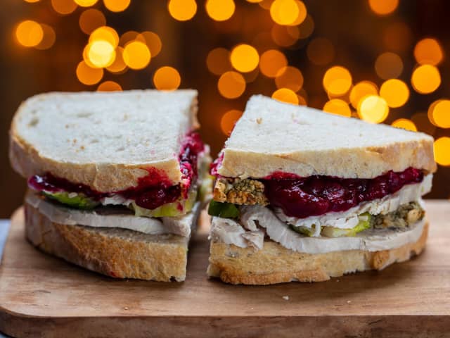 Leftovers Christmas sandwich with turkey, stuffing and cranberry sauce Pic: Magdalena Bujak/Adobe