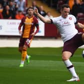 Lawrence Shankland fires home with his left foot for his sixth goal of the season to put Hearts in front. Picture: Craig Foy / SNS