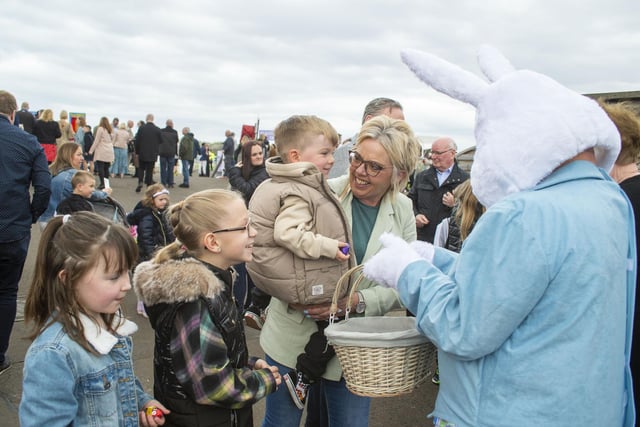 The Easter bunny was handing out chocolate treats throughout the race day on Saturday.