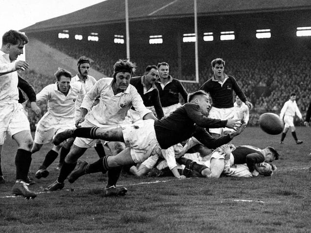 Evening News photographer Stanley Warburton gained 3rd prize in the sports section of the 'Encyclopaedia Brittanica'  British Press Picures of the Year competition, with this picture taken during the South Africa game with Scotland at Murrayfield, November 24 1951.