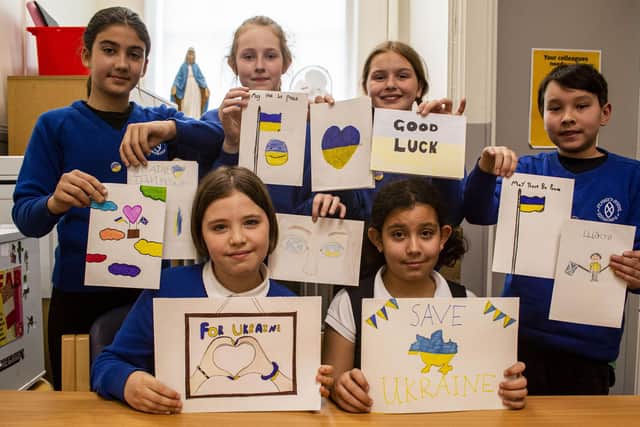 Pupils at St Mary's Primary School in Leith have been making cards and writing messages of love and support for Ukrainian refugees. (Picture credit: Lisa Ferguson)