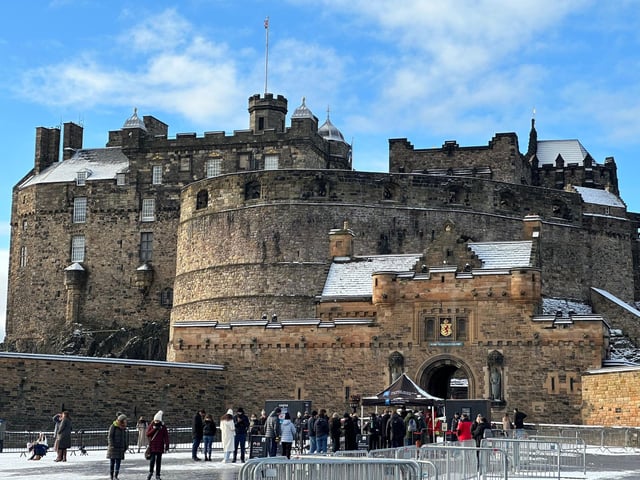 The historic castle was coated with a sprinkling of snow this morning.