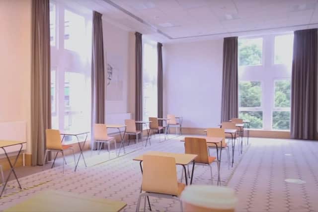 A video created by the university shows how the dining area is set up - like an exam hall (Pic: University of Edinburgh)
