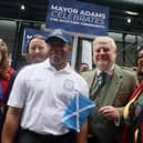 Pictured from left are New York City Mayor Eric Adams, Scottish Government Cabinet Secretary for External Affairs Angus Robertson MSP and GlobalScot Lolita Jackson at last year’s Tartan Day parade on Sixth Avenue