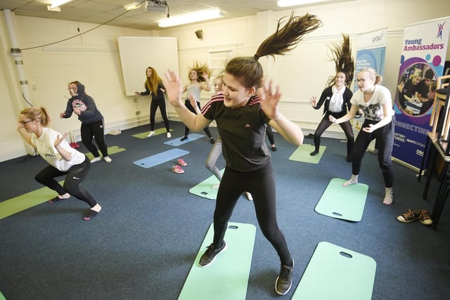 The Wester Hailes Education Centre (WHEC) Girls Day Out event in October, 2016, run by Active School to encourage girls to be healthier and more active - Amy Henderson, 14, is pictured in the PIYO class, which is similar to Yoga.