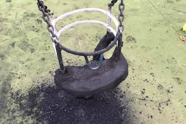 Swing at Saughton Park after it was set fire to picture: supplied