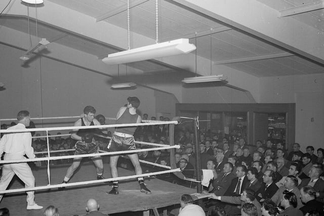 Jim Adamson takes on Alex Kelly during an evening of boxing at Prestonpans in October 1962.
