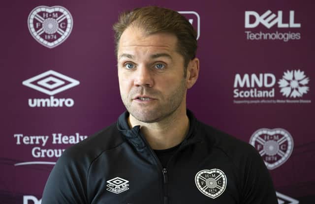 Hearts head coach Robbie Neilson speaks to the media ahead of Wednesday's clash with Motherwell. Picture: SNS