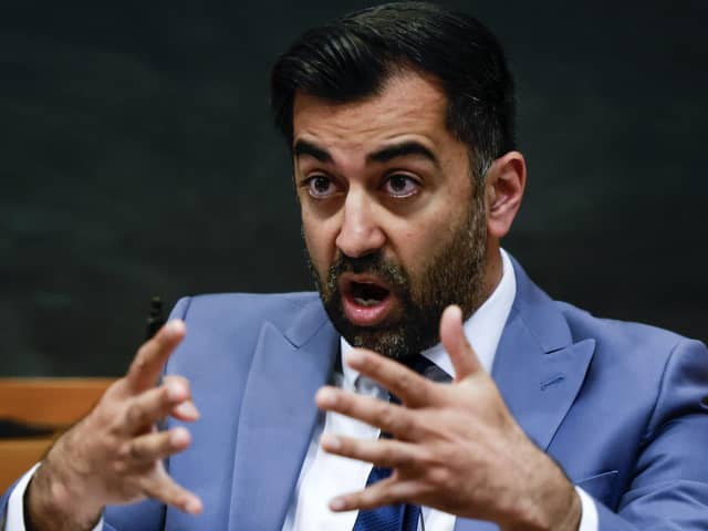 First Minister Humza Yousaf answers questions at the Scottish Council for Development and Industry forum in the Royal Bank of Scotland Business School. Photo: Jeff J Mitchell/Getty Images