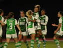 Hibs Women goalscorers Katie Lockwood and Brooke Nunn celebrate on Wednesday night. Picture: Hibernian FC