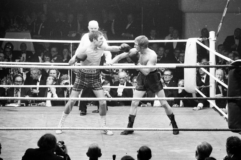 Edinburgh boxing hero Ken Buchanan fights Jim Watt in a British lightweight boxing match in Glasgow in 1973.  It was a gruelling 15 round contest which Buchanan won. The referee was George Smith of Leith.