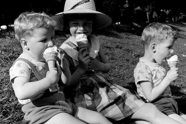 Children enjoying ice cream in Princes Street Gardens in June 1965.