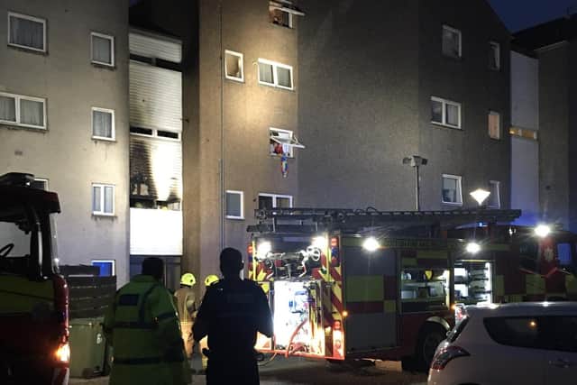Scottish Fire and Rescue Service extinguished a blaze at a block of flats in the Campie area of Musselburgh on Wednesday night. (Photo credit: Alexander Lawrie)