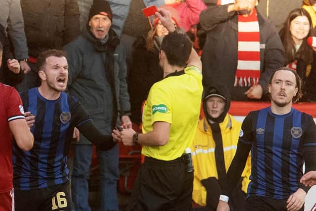 Andy Halliday reacts to being sent off in the 2-1 defeat at Aberdeen as team-mate Barrie McKay watches on. Picture: SNS