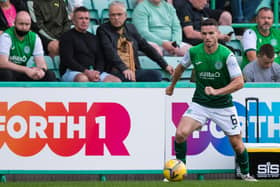 Hibs' Paul McGinn in action during Thursday night's European tie against Santa Coloma at Easter Road. Photo by Ross Parker / SNS Group