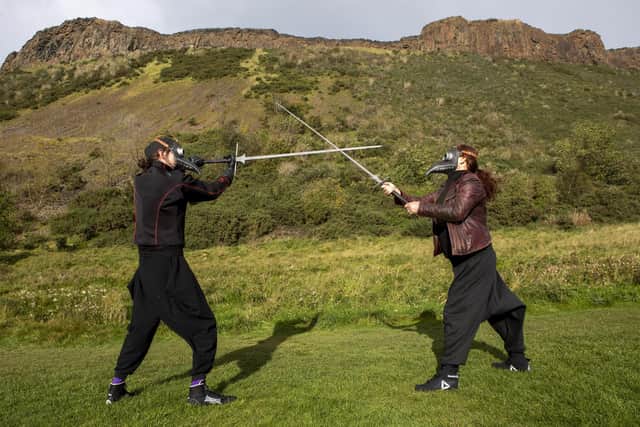 Crossed swords: Andy and Charlotte try to outwit each other at blade-point
