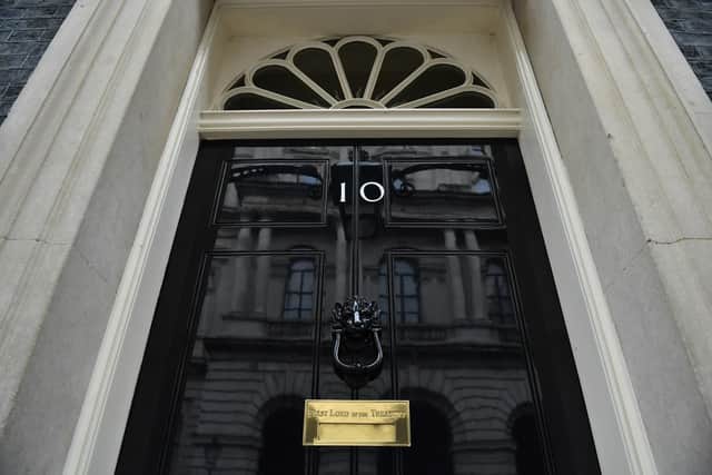 The front door of number 10 Downing Street in London. Photo: Dominic Lipinski/PA