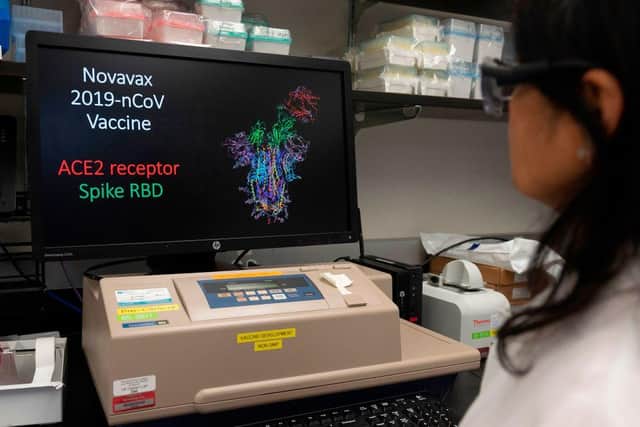 A computer model showing the protein structure of a potential coronavirus vaccine at Novavax labs in Gaithersburg, Maryland (Photo: ANDREW CABALLERO-REYNOLDS/AFP via Getty Images)