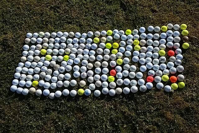 The haul of discarded golf balls found at Gladhouse Reservoir.