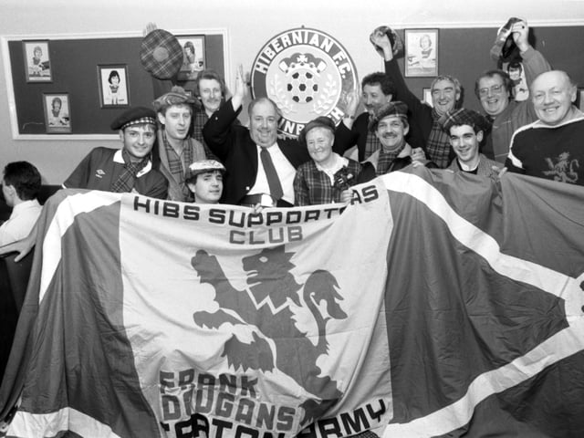 Members of Hibs Supporters Club ready to leave Edinburgh for Cyprus in February 1988.