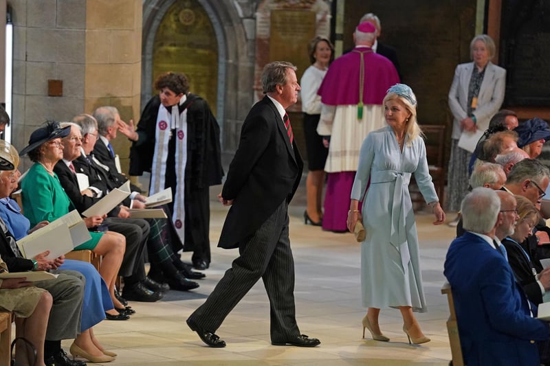 Alister Jack, Secretary of State for Scotland, arrives for the National Service of Thanksgiving and Dedication for King Charles III and Queen Camilla, and the presentation of the Honours of Scotland, at St Giles' Cathedral